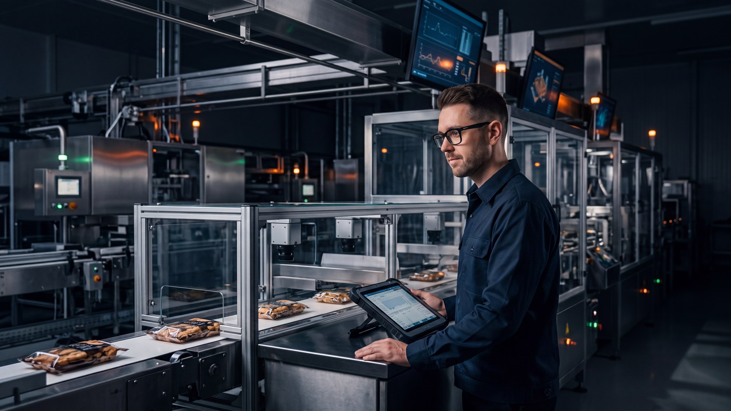 Automatisierte Lebensmittelproduktion mit Edelstahlanlagen und digitaler Qualitätskontrolle
